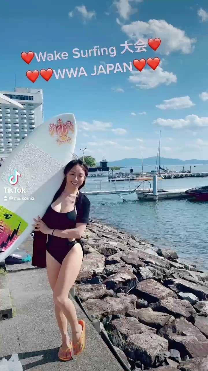 maikoのインスタグラム：「ウェイクサーフィン大会🏄‍♀️✨ 3位〜#wakesurfing #wwajapan #wwa #kanuk #琵琶湖」