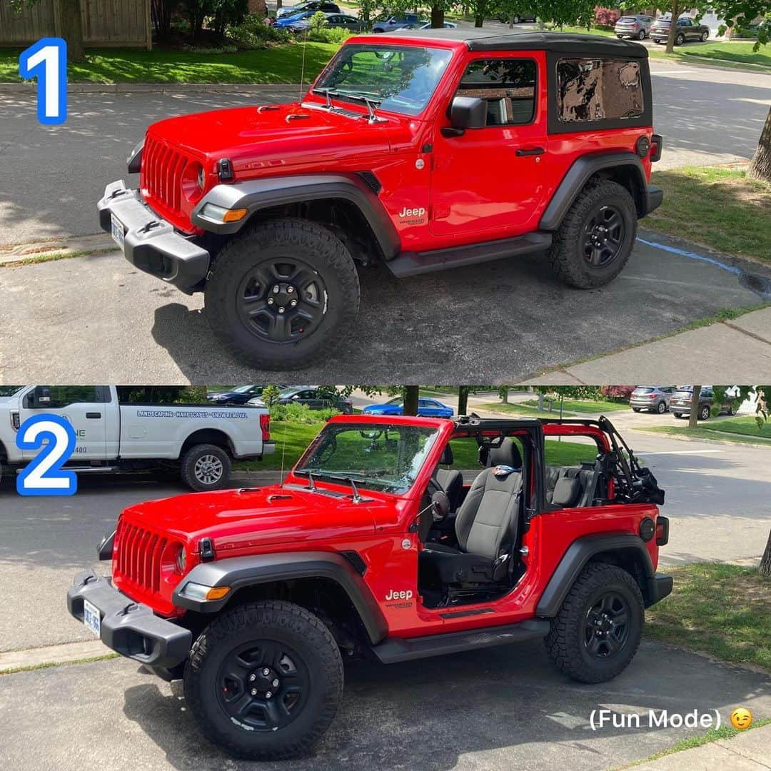 アンドレイ・ロゴジンさんのインスタグラム写真 - (アンドレイ・ロゴジンInstagram)「Comment 1 or 2! Which way would you ride it? 😎☀️🚗 #jeep #wrangler #jeepwrangler #redjeep #topless #softtop #doorsoff #summer #hardtopvssofttop #topupvstopdown #redjeepwrangler #redwrangler #wranglerjl #2door #2doorjeep #red2door #2doorjl」6月1日 4時55分 - andreirogozine