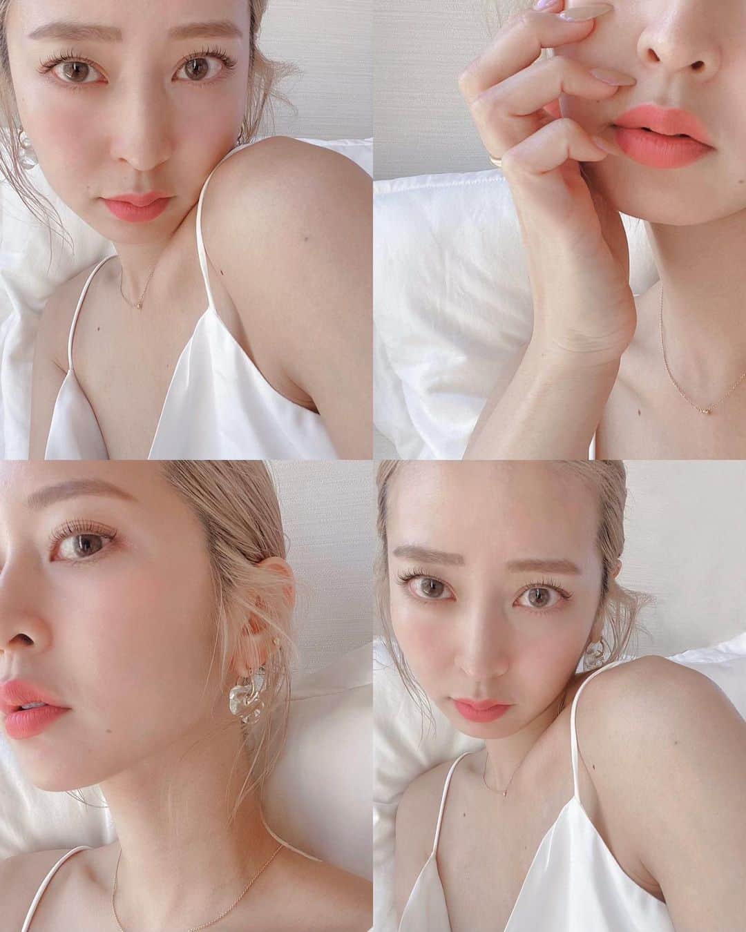 梅村実帆のインスタグラム：「🧴🛁 今日はじゅわっと血色チークで、the 女の子₍ᐢ.ˬ.ᐢ₎ って感じ まつパしたので、まつげいい感じうれしい ピアスもお気に入り👂🏻」