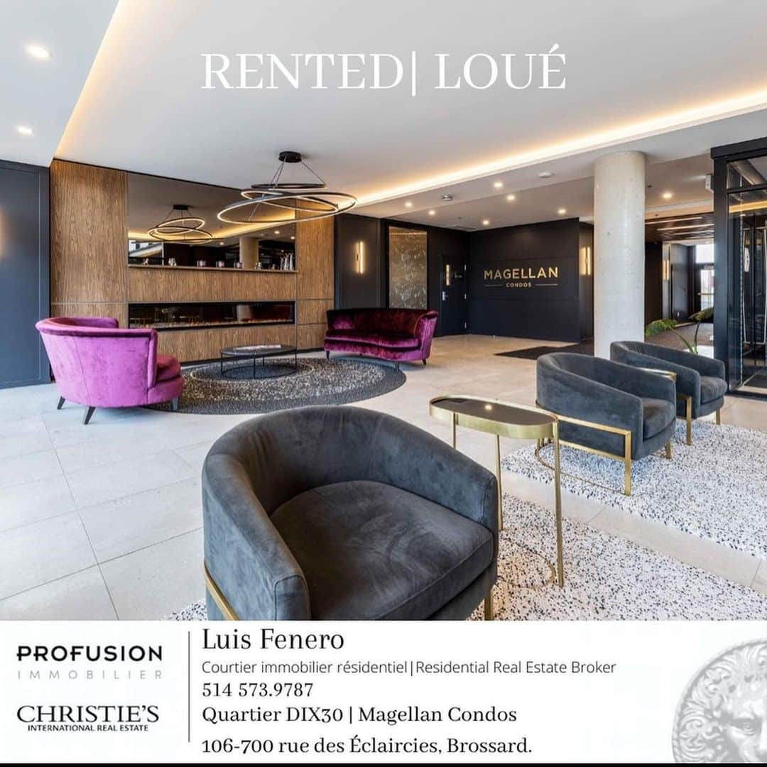 ルイス・フェネロのインスタグラム：「💫 RENTED | LOUÉ 💫  📍106 - 700 rue des Éclaircies, Brossard.  🏢 Magellan Condos.」