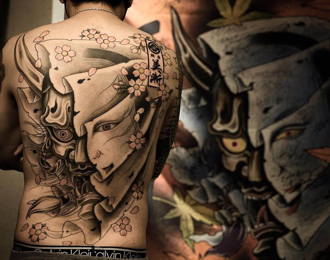 のインスタグラム：「美漸般若 完成 ・ @xtremetattooink  #美漸般若 #美漸和彫り #刺青 #彫師 #美漸 #彫師美漸 #海老名 #中目黒 #タトゥー #東京タトゥー #tokyo #tattoo #art #fashion #bizenart #bizen #문신　#Bizentattoo  #tattooer #tattooist #tattooartist #tattooart #tattooshop #japanesetattoo」