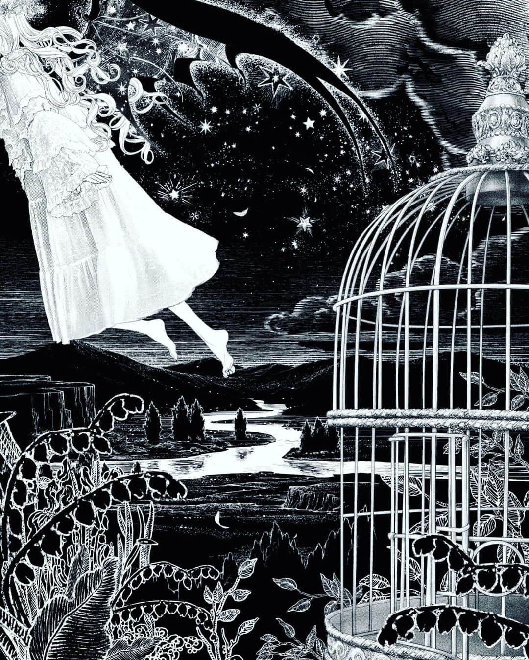 坂本眞一のインスタグラム：「Drawing day 3  fly out of a cage  #DRCL#midnightchildren#BramStoker #shinichisakamoto#坂本眞一#グランドジャンプ#Whitby#Dracula#WilhelminaMurray #LukeWestenra」
