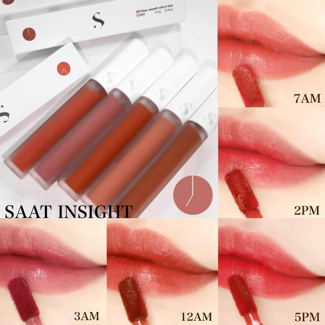 海老原りさのインスタグラム：「💄SAAT INSIGHT ティントリップ💄﻿ ﻿ ﻿ ﻿ 新作のリップレビュー💋♩﻿ ﻿ ✔︎SAAT INSIGHT﻿ オールタイムムードティント 全5色 ¥1,400﻿ ﻿ ・7AM 明け方と朝 その間の私たち﻿ ピンクコーラル﻿ ・2PM 赤いバラのそばで君を待ってる﻿ リアルムードレッド﻿ ・5PM もう行くね﻿ オレンジレッド﻿ ・12AM どうしたのこんな遅い時間に﻿ ローズブリック﻿ ・3AM 心がざわめく紫色の夜﻿ ピンクパープル﻿ ﻿ シンプルなパッケージに﻿ 1日の時間で表現したカラバリが﻿ 雰囲気があってとてもお洒落😌﻿ ﻿ 使ってみて気付いたんだけれど、﻿ ただ色が濃かったり彩度が高いだけのカラーではなく﻿ 一日の時間を色で表現したように﻿ まるでフィルターをかけたような﻿ くすみのある上品カラーです✨﻿ ﻿ ベルベットテクスチャーも相まって﻿ 雰囲気のあるリップ…💋♪﻿ ﻿ 韓国コスメはプチプラなのに﻿ グラデーションが綺麗につくれちゃう﻿ ティントリップが多くて毎回感動する🥺✨﻿ ﻿ ﻿ ﻿ @saatinsight_jp  #SAATINSIGHT#オールタイムムードティント#ALLTIMEMOODTINT#サートインサイト#オールタイムムードベルベットティント#韓国コスメ#韓国リップ#プチプラコスメ#リップレビュー#全色スウォッチ#リップティント#グラデーションリップ」