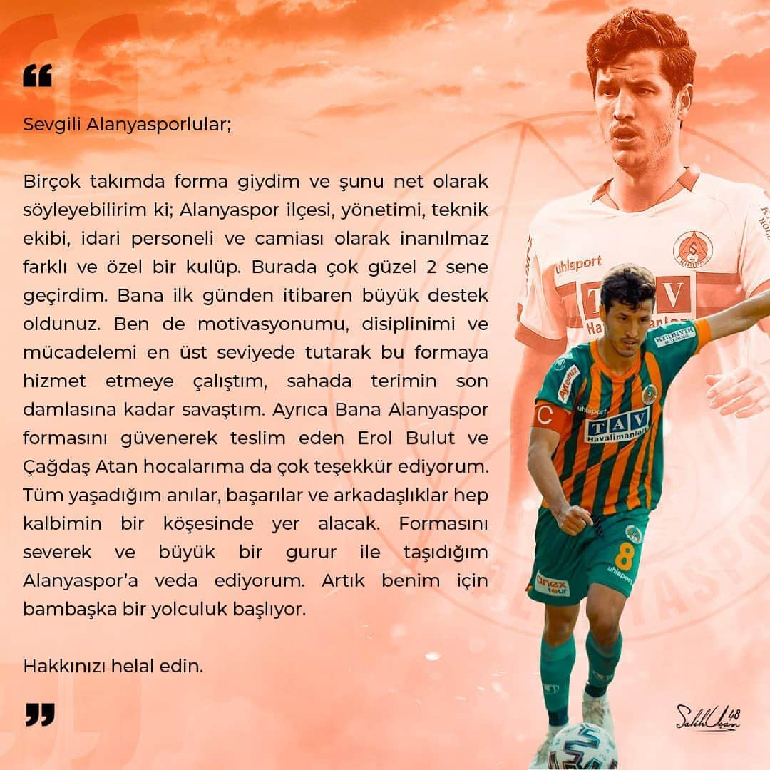 サリフ・ウチャンのインスタグラム：「Bana kattığınız her şey için çok teşekkür ederim @alanyaspor 💚🧡」