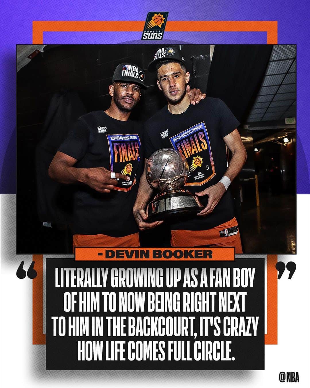 NBAのインスタグラム：「As a kid, Devin Booker looked up to Chris Paul. Now Book has an opportunity to win an NBA championship as CP3’s teammate. #ThatsGame」