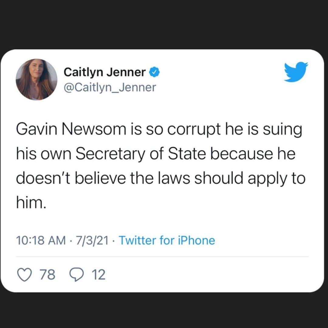 Caitlyn Jennerのインスタグラム：「No wonder he is being recalled. Out with the old career politicians and special interests. I am going to Sacramento to fight for ALL Californians, not lobbyists. Get involved link in bio.」
