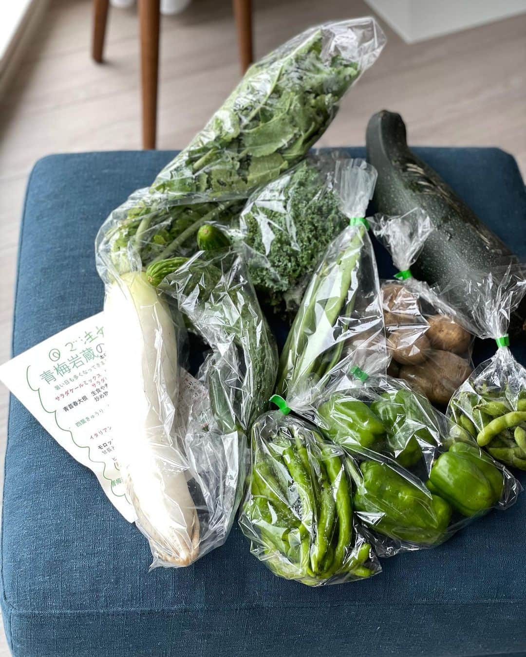 坂元美香さんのインスタグラム写真 - (坂元美香Instagram)「さっき届いた野菜が あまりにも瑞々しくて美味しそうすぎて すぐにランチで使ってみた！  ▪️パスタ ズッキーニとトマトとガーリックとベーコン ▪️ケールミッスクサラダ ▪️新じゃがいもの素揚げ  最近個人的にはまってる食べチョクで 今回は東京のオーガニック野菜を 取り寄せてみたのです。  食べチョクのサイト見てると本当に全部良くて どこで買おうかすんごい悩むのよ…  今回は東京の青梅市の繁昌農園さんから 取り寄せることにしました。 『野菜ソムリエ農家が作るオーガニック野菜』 という言葉のイメージだけで選びました🤣  7品で2000円なはずが、 2品もオマケをつけてくれて嬉しい✨  しかも、購入時の備考欄で もし葉付き大根があったら入れて欲しいと 図々しいことを書いたら 本当に入れてくれて感激です！🥺  坂元家は大根の葉っぱが大好きすぎて 365日葉付き大根を求めているのです。  大根の葉を見て一番喜んでるのは息子でした。 青虫見て きゃ〜‼️💦て逃げていったけど😑 女子か！  あぁ〜美味しかったー。  ちなみに、お皿は私の大好きなご近所のうつわ屋さん @official_gfandco で買った @malo.atelier さんのものです。  ▪️入ってたお野菜 ①サラダケールミックス ②青首春大根 ③四葉きゅうり ④イタリアンズッキーニ ⑤モロッコインゲン ⑥甘長とうがらし ⑦ピーマン ⑧新じゃがいも（きたあかり）←おまけ ⑨枝豆 ←おまけ  #食べチョク #繁昌農園 #青梅市 #青梅 #東京野菜 #無農薬野菜 #オーガニック #おうちごはん #おうちランチ #おひるごはん」7月4日 12時56分 - mika_saka