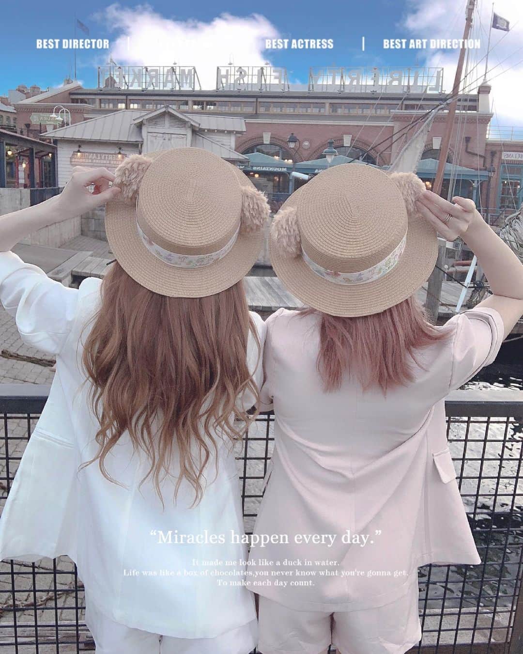 春咲ひなたのインスタグラム：「🚢🧸⋆* ずーっと仲良しなのです🤍 . #ダッフィー#カンカン帽#可愛すぎる #見つけて#3秒で買った #ダッフィーコーデ#ディズニーシー#ディズニーコーデ#リンクコーデ#ディズニー」