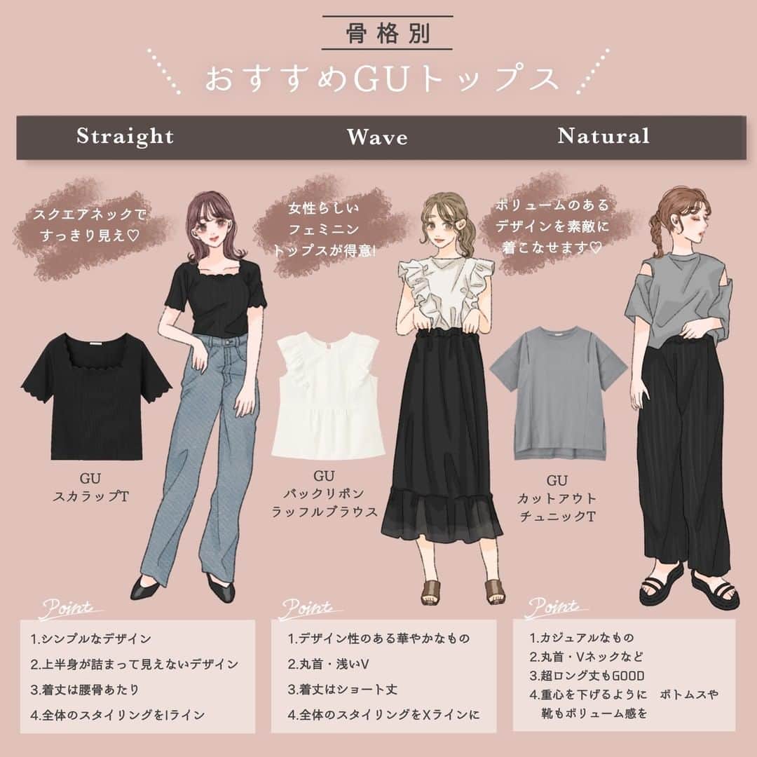 Michill Officialさんのインスタグラム写真 Michill Officialinstagram Gu 着るだけで美人見え 骨格診断でわかる 一番似合うトップスの選び方 骨格によって 似合うアイテムの形やシルエットは違うもの 自分に合った形を知り 体格にあわせてコーディネート