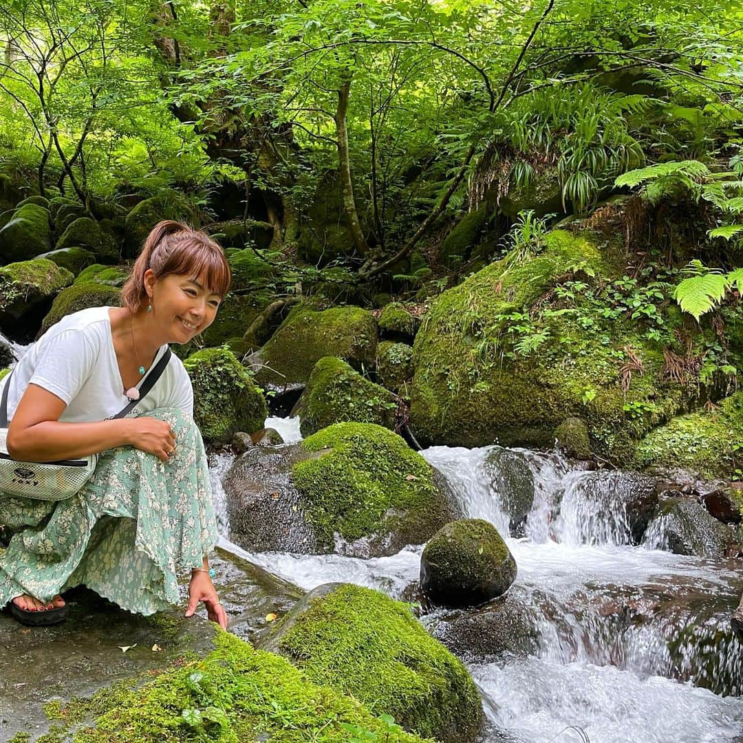田中律子さんのインスタグラム写真 - (田中律子Instagram)「TOKAIケーブルネットワーク 『田中律子のもっと旅するSUP』 鳥取ロケは、砂丘から滝からジオパークから鳥取満喫🏄‍♀️🌞  この雨滝、ホントに気持ち良かった🤩マイナスイオンたっぷり浴びて心身共にリフレッシュ🙌新緑の色と水に濡れた苔と、透き通った水、 ジブリの世界でございました😍  パンツ　@alwayssunshineco.okinawa   #tokaiケーブルネットワーク  #田中律子のもっと旅するsup  #番組5年目  #鳥取ロケ #sup #supyoga  #日本サップヨガ協会」6月13日 8時27分 - ri2kotanaka