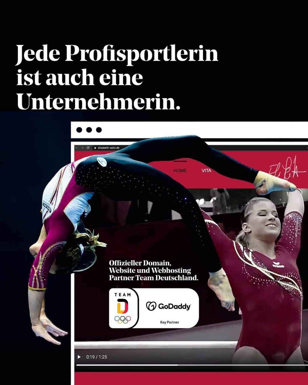 エリザベト・ザイツのインスタグラム：「-Werbung-  Heute heißt es: Großes Danke an meinen neuen Partner @GoDaddyDE!​ 🙌 Nach der super Hilfe zum Relaunch meiner Website wird es in den kommenden Wochen, neben der Olympia-Vorbereitung​ 😀, noch einmal richtig spannend für mich...  Denn: Gemeinsam mit dem #GoTeam rund um @stefaniegiesinger , @vanellimelli und @himbeersahnetorte will ich meine unternehmerische Vision verwirklichen. Meine Initiative "It's my choice" liegt mir wirklich sehr am Herzen – dabei geht es auch darum, #FemaleEmpowerment und Selbstbestimmtheit im Sport zu professionalisieren und sichtbar zu machen. Zeit für echte Online-Expertise, dachte ich mir – und diese bietet GoDaddy mit ihrem #GoTeam ganz unterschiedlichen Gründer*innen.  Ich bin mir sicher, dass ich von der Business-Erfahrung im #GoTeam sehr profitieren kann und freue mich schon jetzt, euch die Ergebnisse präsentieren zu können! 👉​ Mehr Infos und alles, was dazu noch folgt, findet ihr auch drüben bei @GoDaddyDE. Folgen lohnt sich!  #GoDaddyDE #TeamDeutschland #roadtotokyo #OlympischeSpiele #Olympia #Tokyo2020 #Tokyo2021 #Website #OnlineBusiness #eliseitz​」