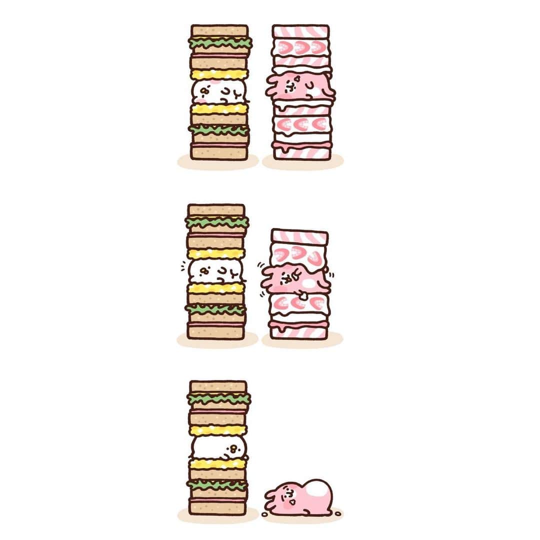 カナヘイのインスタグラム：「サンドイッチ🥪 #むぎゅっとはさまれストア 開催まであと3日です🙇‍ @kanahei_mugyu   #kanahei #卡娜赫拉 #卡娜赫拉的小動物 #カナヘイ #ピスケとうさぎ」