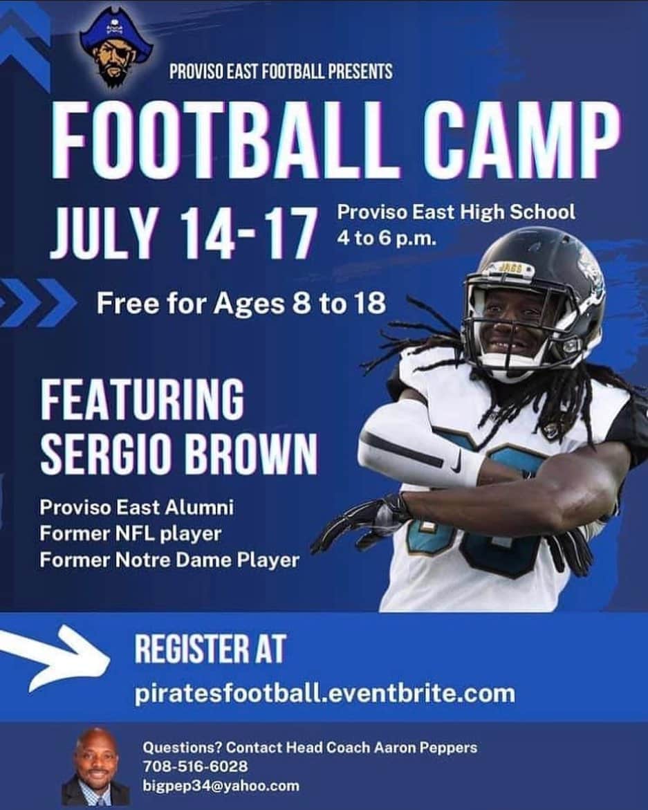 セルジオ・ブラウンのインスタグラム：「Come one, Come all. The first annual football camp featuring Sergio Brown. If you know any kids please sign them up.」