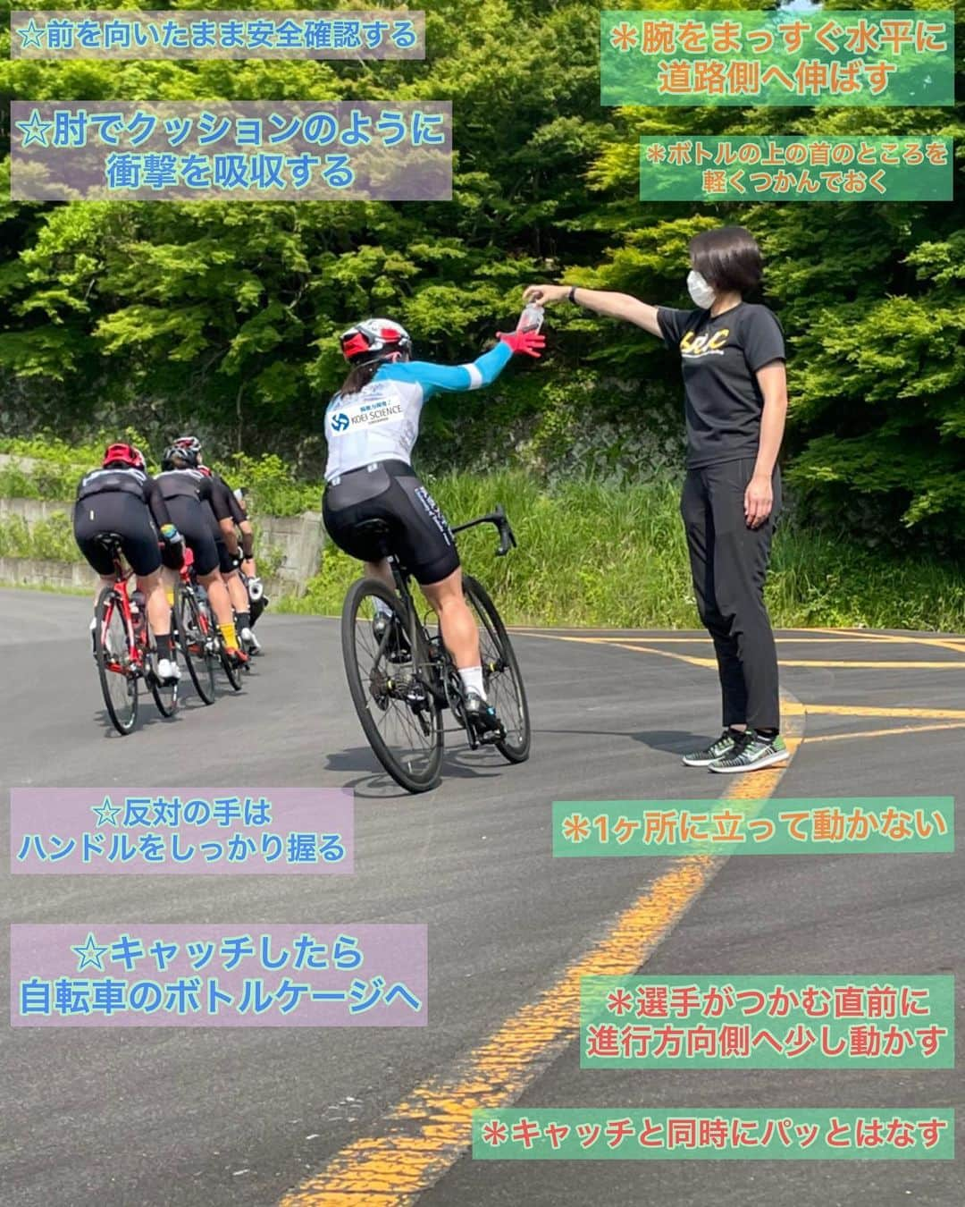 梶原悠未さんのインスタグラム写真 - (梶原悠未Instagram)「梶原悠未の水分補給🚴‍♀️💨  モーターペーサーでのロード練習は平均時速43kmほどで90分走り続けるため、ボトルが空っぽになったら、走りながら補給してもらいます🍼  キャッチするときは、衝撃を肘で吸収できるように心がけてます😉  水はごくごく飲む&首と背中にかける🙆‍♀️  今日は、男子選手の平均46.5km/hのモーターペーサーに参加させてもらいました🚴‍♀️🚴‍♂️💨  #光英科学研究所 @koeiscience  #江副記念リクルート財団 #BRIDGESTONE #タイケン学園 #OGK_KABUTO #SpecializedJapan #BIORACER #CRAFT #NITTO #CWX #mavicjapan」6月18日 20時20分 - yumi_kajihara