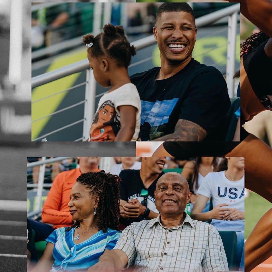 アリソン・フェリックスのインスタグラム：「I was a little busy on Father’s Day out in these streets trying to snag the one present you said you really wanted @supermanferg! Watching you father Cammy has been pure joy✨ • To my Dad- Thank you for being the greatest Dad + Paw Paw and for always being here to support me in anything big or small.   Happy belated Father’s Day!」