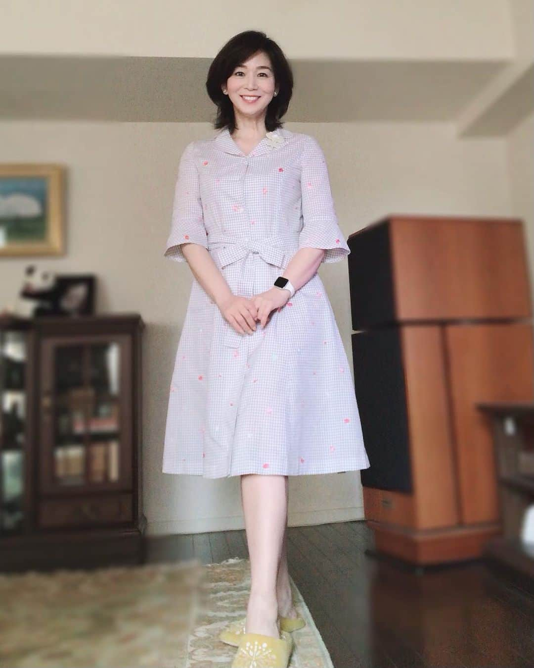 伊藤聡子さんのインスタグラム写真 - (伊藤聡子Instagram)「ひるおび！の衣装はHANAE MORI ALMA EN ROSE のベージュのギンガムチェックのワンピースでした😊 薔薇の刺繍がかわいかったです😆 曇り空でしたが、久しぶりに富士さまに会えました〜🗻 #ひるおび#almaenrose#hanaemori#富士山#伊藤聡子」6月27日 23時13分 - satokoito73