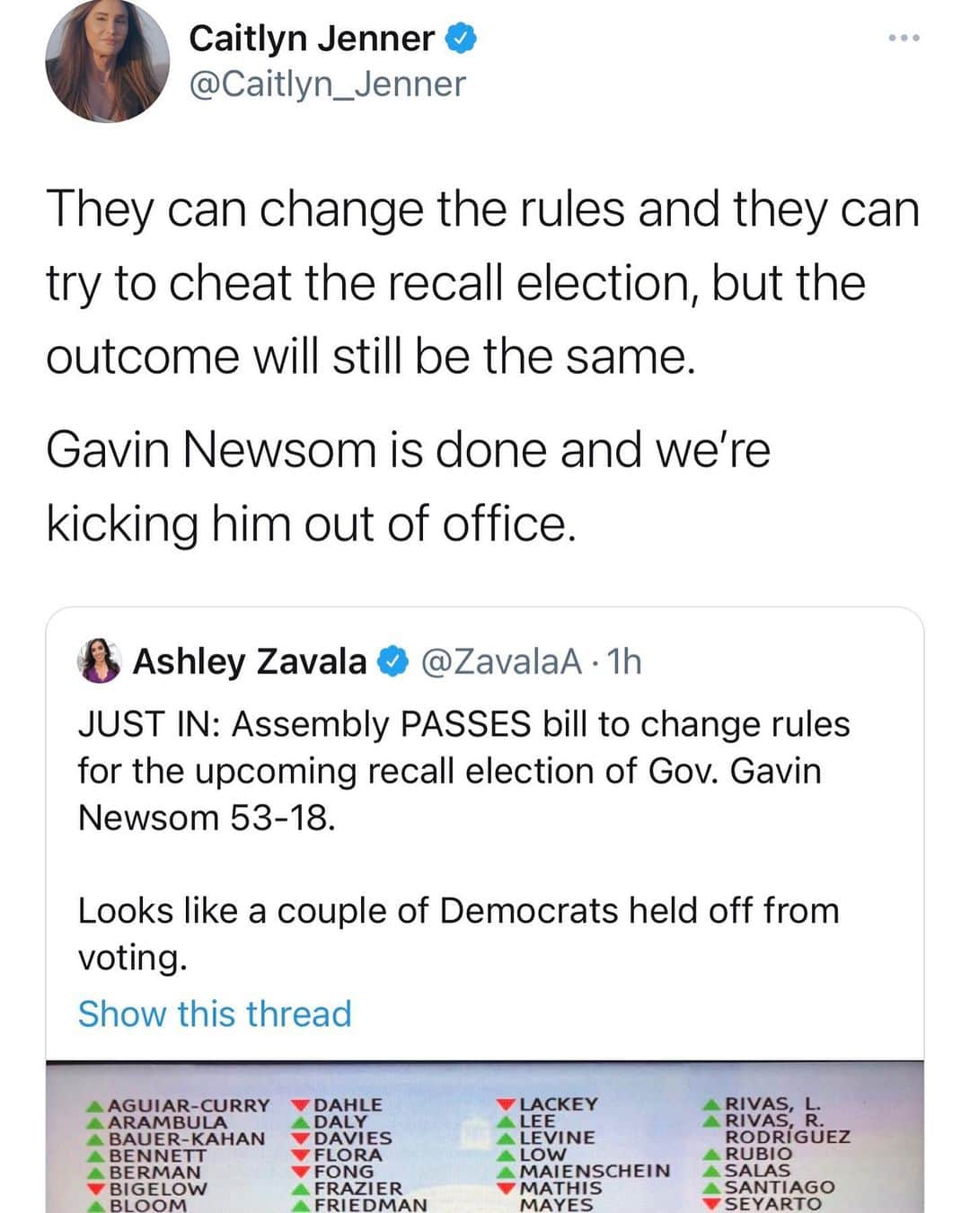 Caitlyn Jennerのインスタグラム：「They can change the rules and they can try to cheat the recall election, but the outcome will still be the same. Gavin Newsom is done and we’re kicking him out of office.」