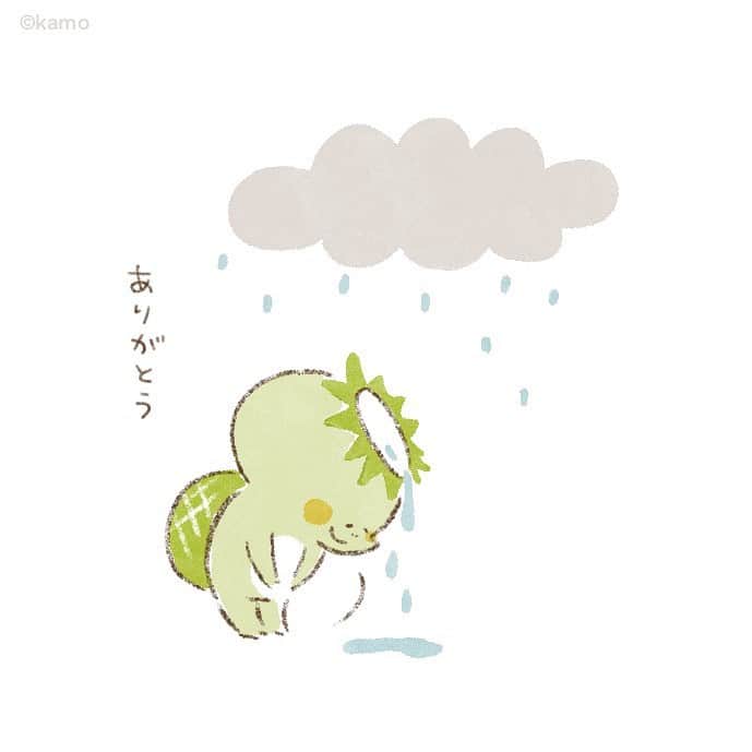 カモさんのインスタグラム写真 - (カモInstagram)「カッパさん #河童 #雨降り #梅雨 #kappa #tsuyu #お皿 #お辞儀 #イラスト #illustration #ウサギタケ #usagitake  1:Cloud 2:Thank you 3:(scream) ※ It is said that "kappa" die when the water on the plate on their head runs out.（Japanese legend）」7月2日 10時22分 - illustratorkamo