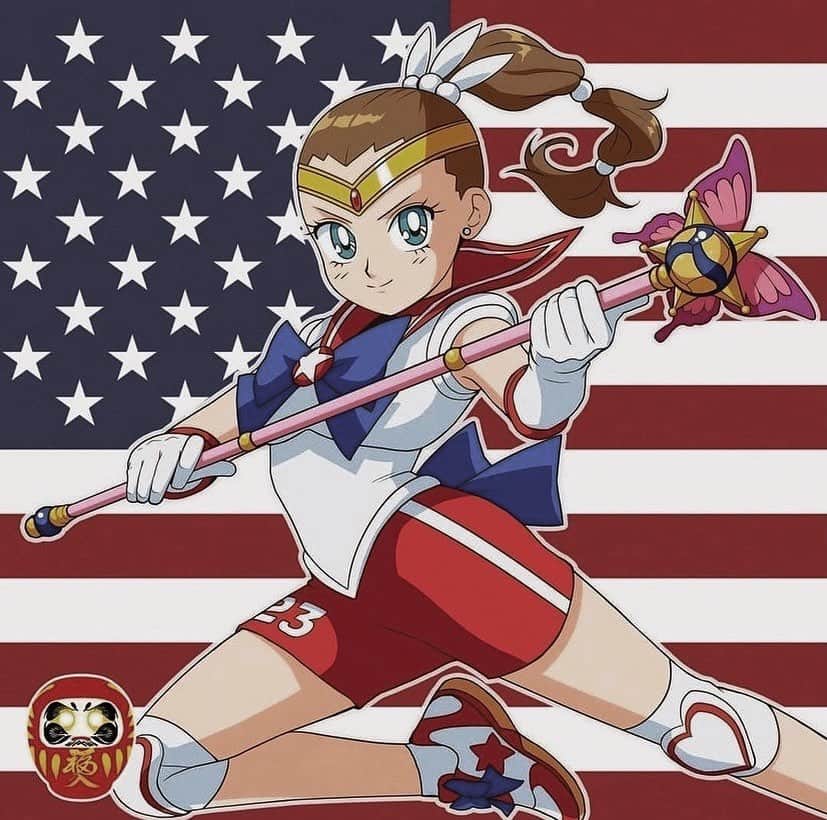 ケルシー・ロビンソンのインスタグラム：「Another game day against Russia today 🇺🇸❤️🌙✨ @suncelia_art」
