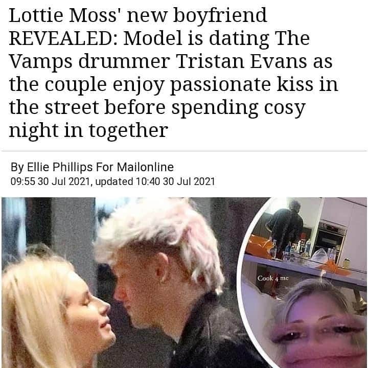 コナー・ボールのインスタグラム：「Sending love to everyone.   source: Daily Mail UK | https://www.dailymail.co.uk/tvshowbiz/article-9843019/Lottie-Moss-new-boyfriend-REVEALED-Vamps-drummer-Tristan-Evans.html」