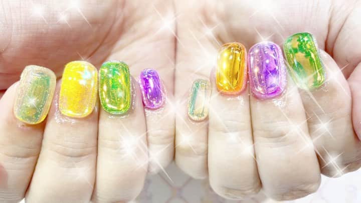 mamijinguのインスタグラム：「🌈✨ @icegel_japan  @icegelnail  アイスパッチ×ネオンファンタジー🍧  #jillandlovers #nail #nailart #icegel#gel #ネイル #ネイルアート」
