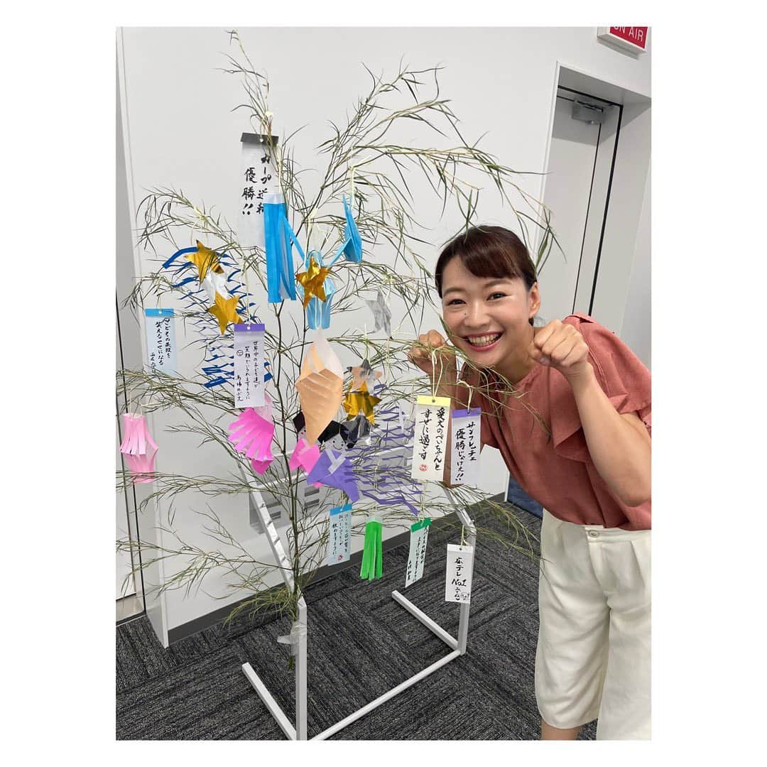有田優理香のインスタグラム：「🎋⭐️  七夕ですね🌌 西名アナが立派な笹を用意してくださり、アナウンス部でわいわい飾りつけ😆  私の願い事はもちろん、愛犬ぺいちゃんとの幸せな日々🐶 え、もう叶ってるって？！ いやいや更なる高みをめざします！ 愛情は無限大…💓💓💓  #七夕 #短冊 #広島テレビ #アナウンサー #pekingese #ペキニーズ #いぬのいる暮らし #最高　#いぬはんこ　#わんだふるらいふ🐶」