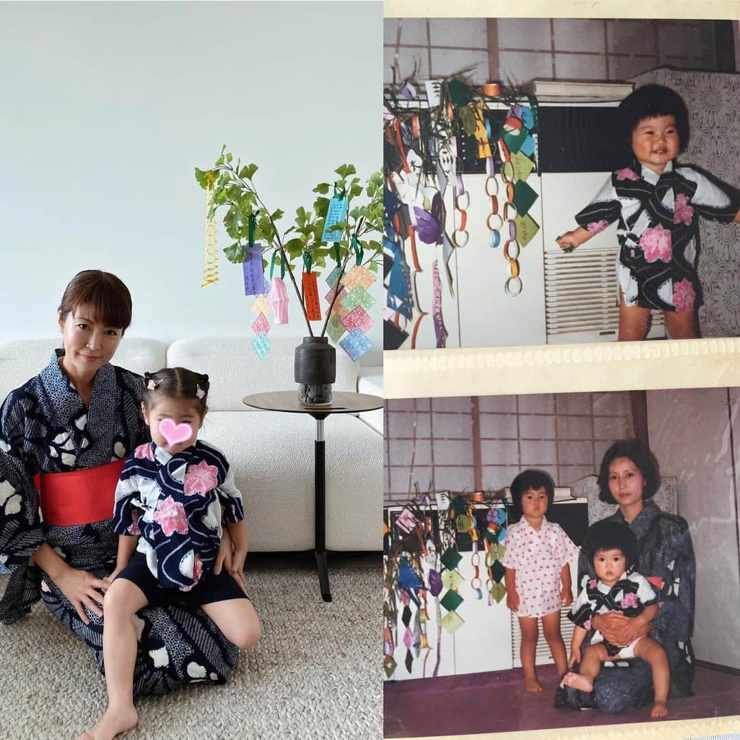 Shokoさんのインスタグラム写真 - (ShokoInstagram)「＊Lifestyle＊ Celebrating Japanese Tanabata (Star festival) in Singapore. I was hoping we could celebrate this in Japan with my daughter but with the travel restrictions we couldn’t. So I asked my mother to send the Yukata (summer kimono) she used to wear and the Jinbei (kids kimono) that I used to wear 40 years ago. ・ I’m very grateful that my mother kept the Yukata in good shape after 50+ years so that she can hand them down to me. Also the kids kimono that I wore when I was 2 years old. ・ 40 years fast forward I can now have my own daughter wear the same Jinbei I used to wear when I was her age. ・ The picture is me with my sister and my mother 40 years ago. Simple  things like this can last for ages. And I feel that these meaningful things are the most luxurious.」7月7日 22時39分 - simplytokyo