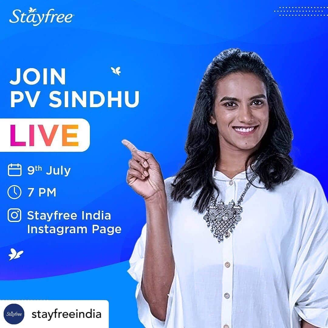 シンドゥ・プサルラのインスタグラム：「Live Interaction with @stayfreeindia  Watch me answer some of your questions, share my experiences and much more!  Stay tuned to the Stayfree India Instagram page for more updates & tune into the LIVE at 7:00 pm tomorrow.  #Stayfree #StayfreeSecureXL #LiveSession #IGLive #Periods #Menstruation  #DreamsofProgress #ItsJustAPeriod」