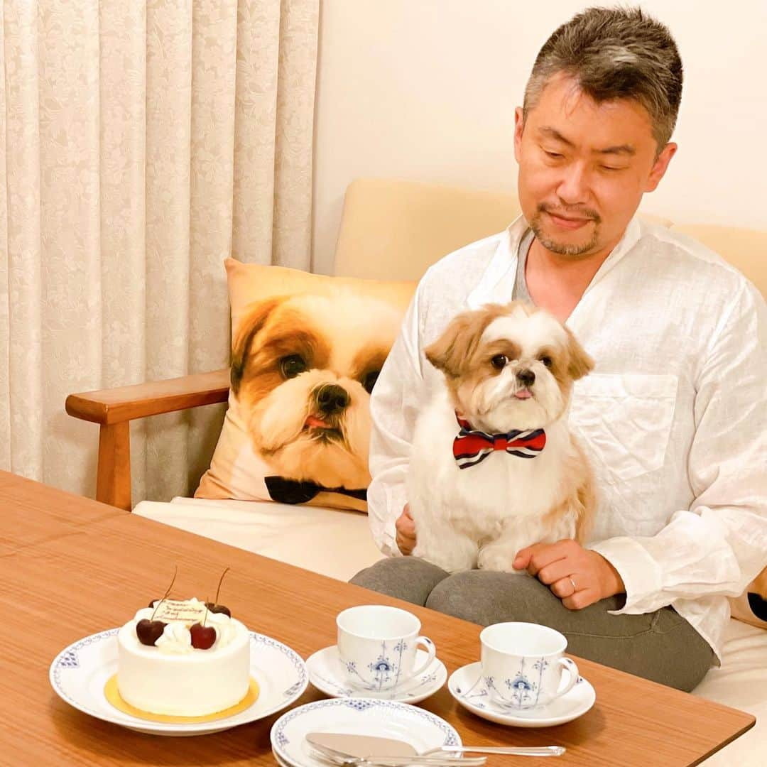 水嶋はちさんのインスタグラム写真 - (水嶋はちInstagram)「Happy 16th Anniversary🎉✨✨  🐶My parents are celebrating their wedding anniversary today🎂 * 今日は私たち夫婦の大切な記念日でした。 昨日からずっと旦那さんと笑いながら歩んできた軌跡を振り返り、家族はひとりひとり考え方も好みも違うけれど、でもそれでいて一体感があって安堵を象徴しているものだなぁと実感しました。 私にとって、ほんとうにほっとできて、自分を取り戻せるのが家族であり、生きていく最大のエネルギーが家族です。 旦那さんと、はちが私の人生に居てくれてほんとうに幸せだと思えた記念日でした💖 * * #はち #HACHI #シーズー大好き部 #ケーキはホルン  #自分にとって大事かどうかではなくて 旦那さんが大事にしているんだったらそれを尊重して生きていきたい」7月9日 23時10分 - haruko_mizushima