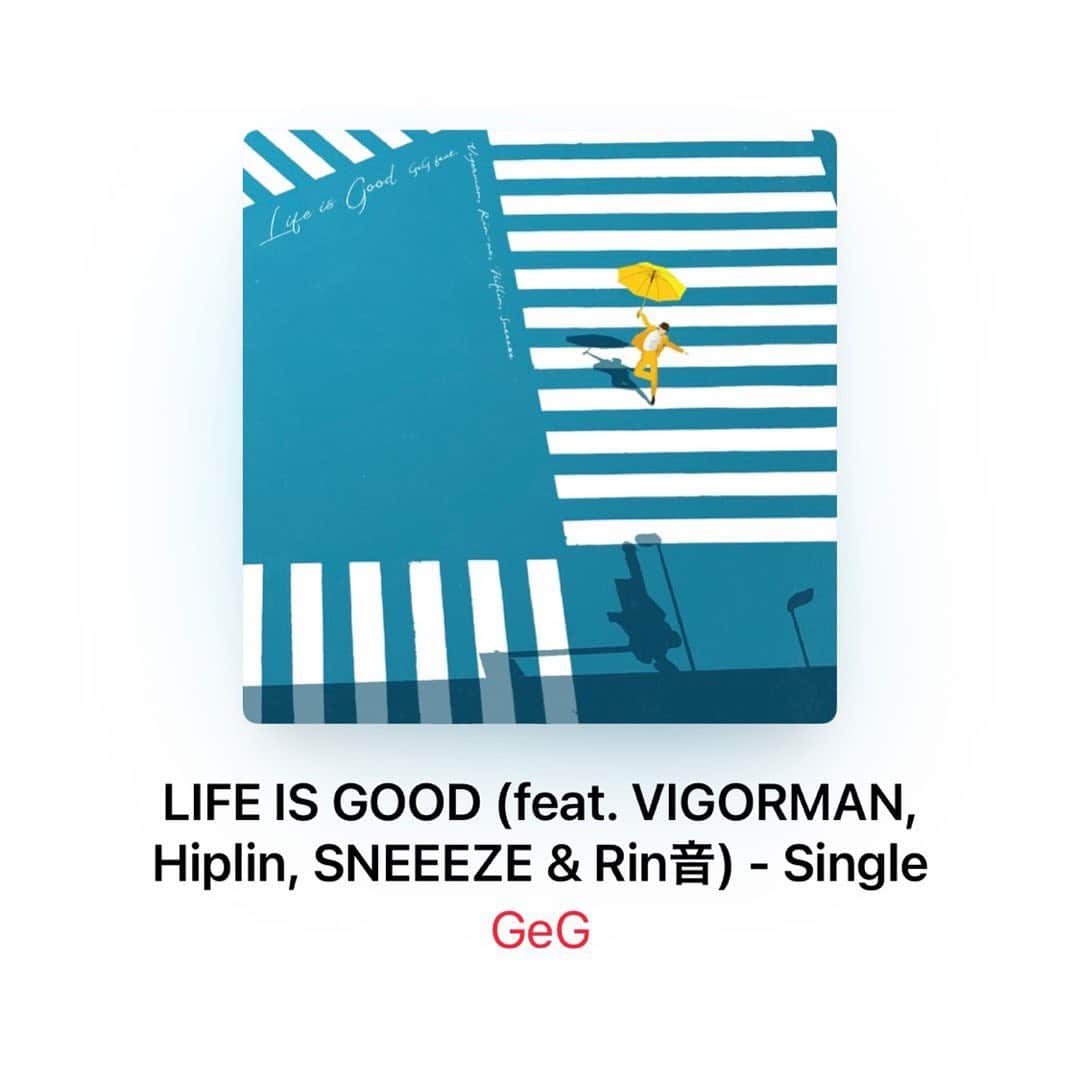 のインスタグラム：「GeG / LIFE IS GOOD feat. VIGORMAN,Hiplin,SNEEEZE,Rin音 MV出演させていただいてます！☻  ⁡ いつも聴いてるアーティストさん方とご一緒できて幸せでした~。 今日の朝から早速聴いてます🎧 ⁡ 是非~！」