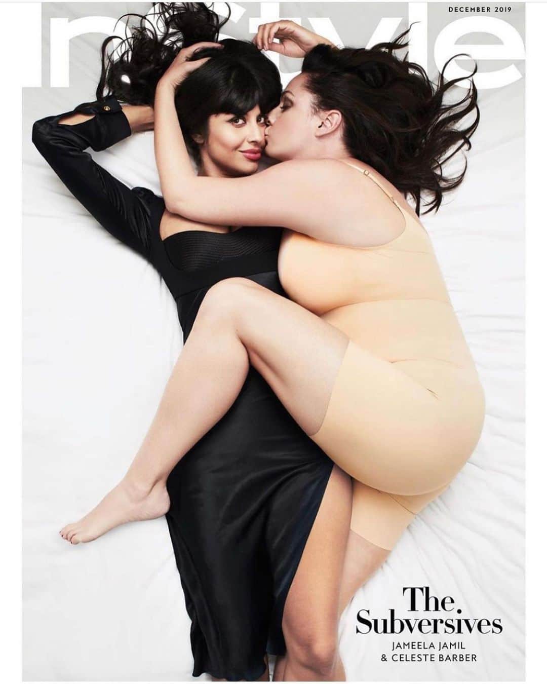 セレステ・バーバーのインスタグラム：「Giving @jameelajamilofficial a big smooch while wearing 3 pairs of Spanx for the cover of @instylemagazine. I mean, sure.」