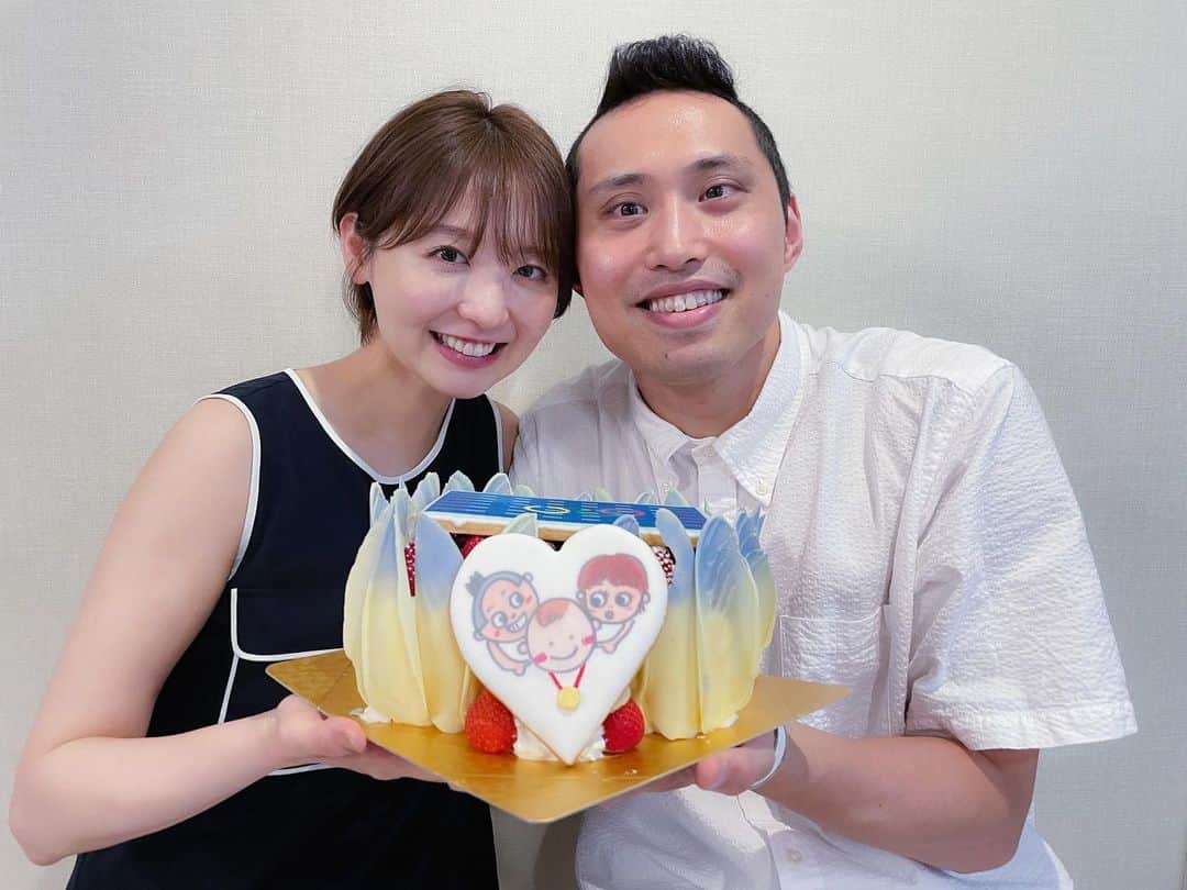 おのののかのインスタグラム：「＊ とっっっても素敵なケーキをいただきました🙏✨✨  東京オリンピックまであと10日。 夫が出場する競泳男子400mリレーは、7/25,26です🏊‍♂️🔥  頑張れ日本🇯🇵！！！」
