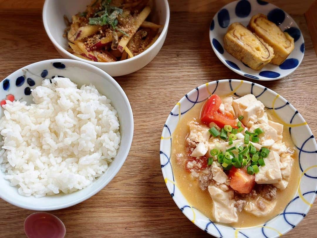 堂真理子さんのインスタグラム写真 - (堂真理子Instagram)「#おうちごはん でした🍴卵焼きのフライパンを新しくしたら、綺麗に作れました✨  明日は「ワイド！スクランブル」のピックアップニュースを担当予定です❣️よろしくお願いします🥰今日もお疲れ様でした✨   #トマト の #麻婆豆腐  #卵焼き #さつまいも の #きんぴら  #堂真理子 #テレビ朝日 #アナウンサー」7月14日 20時31分 - mariko_do