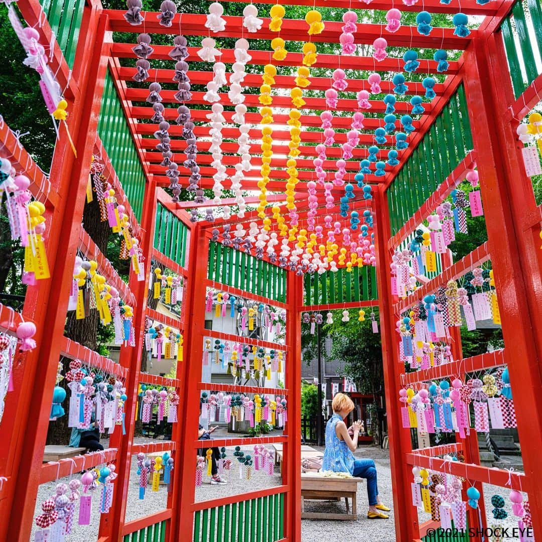 SHOCK EYEさんのインスタグラム写真 - (SHOCK EYEInstagram)「田無神社の鮮やかな、 てるてるトンネル。  沢山かけられた皆の願いが叶いますように🙏  このてるてるトンネルは、 今月の25日まであるそうです＾＾  そして、 揮毫させて頂いた「運」の字は、 8月末まで。  田無神社はいつ行ってもホッとするなあ。 大好きな場所です。  #田無神社 #てるてるトンネル #てるてる短冊 #神社 #揮毫 #shockeye #shrine #tanashishrine」7月19日 0時34分 - shockeye_official