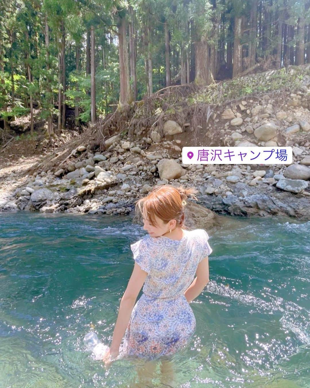 KANNAのインスタグラム：「川に癒されました♡ 透明で冷たいお水きもちよかった♡ʾʾ 自然のパワー🙏🏻 夏は自然遊び いっぱいしたいね🌞🌊🌿  突然のお誘いに来てくれた @_taiyona 感謝💞 夏はふっかる大事ね💞💞 ・ ・ ・ ・ #川#BBQ#💞」