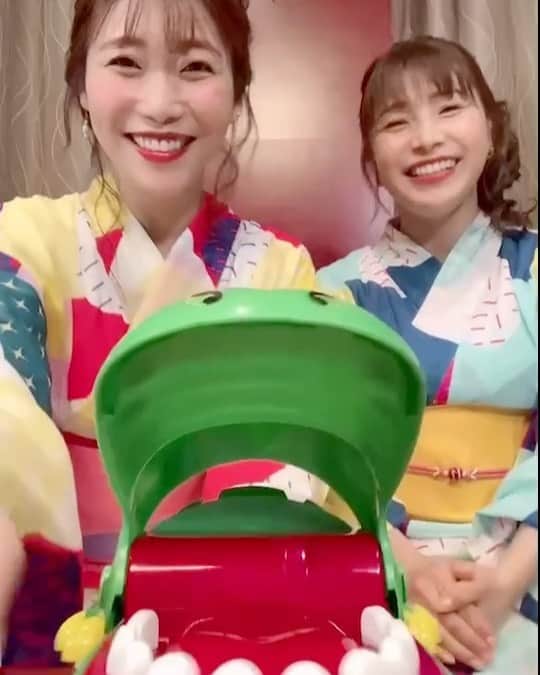 青山郁代のインスタグラム：「#つんいくカラオケ ゲスト紹介②  「多分人が入ってますね？」ってくらい、色々わかってらっしゃった○○くんです🐊  ここでも一戦させていただきました👆💚💜  #つんいく #新田恵海 #青山郁代 #つんいくカラオケ #浴衣 #yukata #yukatajapan   ▶︎https://eplus.jp/sf/detail/3453050002  アーカイブは7/23 23:59まで🎥  ※撮影時のみ、マスクを外しています😷」