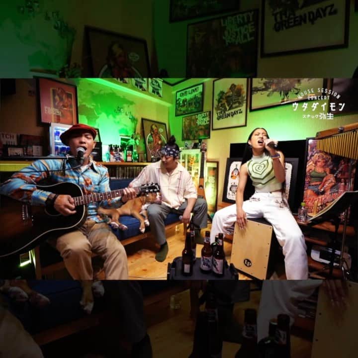 大門弥生のインスタグラム：「ウタダイモン Ep6🎤🎹 今回はロック界、レゲエ界よりレジェンドが登場！最高の音楽セッション番組。 召し上がれ🤤 ． Special Guests :  前川真悟 (かりゆし58) JUMBO MAATCH (Mighty Jam Rock) ． Piano : Yamamoto Maki Guitar : 久米はるき ． Host : YAYOI DAIMON ． ダイモンのYouTubeチャンネルで "ウタダイモン"検索！ 後半戦は、来週27日に配信するよ〜 ． #ウタダイモン #HouseSessionConcert  #pabstblueribbon  #redbull」