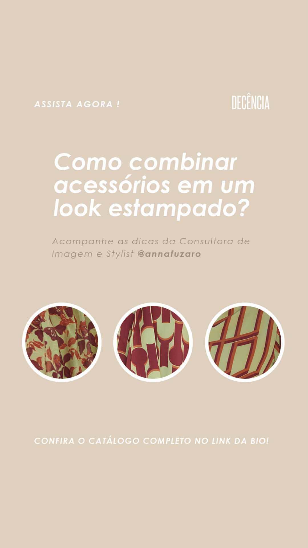 DECÊNCIAのインスタグラム：「Você ainda tem dificuldade de escolher os acessórios para um look estampado? 🧐 Foi pensando em descomplicar as suas produções que a @annafuzaro, Consultora de Imagem e Stylist, compartilhou com a gente todos os truques dela na hora de montar looks elegantes e modernos. ✨ Aperta o play e já manda pra aquela sua amiga que também precisa dessas dicas!   Ah, a Ana foi uma das mentes criativas que esteve ao nosso lado para o catálogo da coleção Dona de Mim. Ela arrasa, não é mesmo? 😍  E por falar nele, não deixe de conferir todas as peças da nova coleção no link da Bio!   #styling #consultorademoda #look #ootd #roupas #fashion」