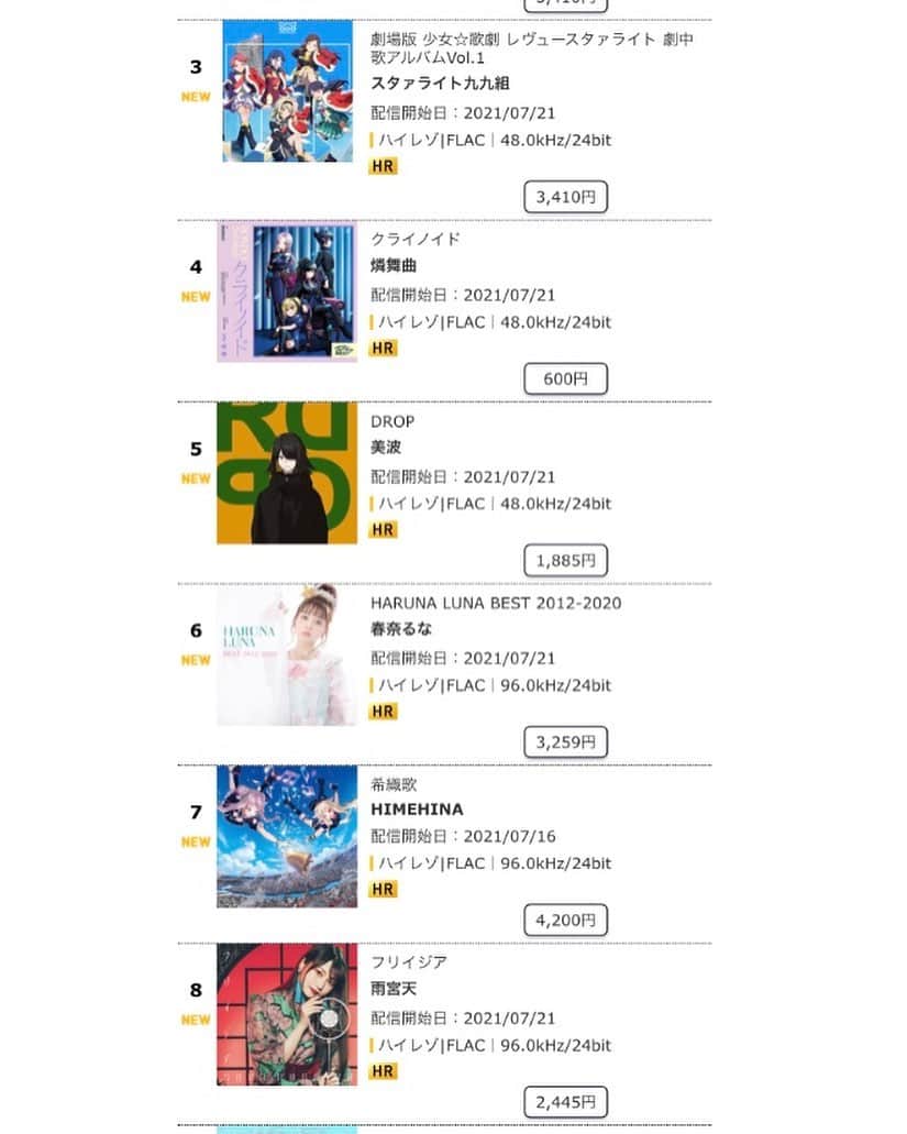 のインスタグラム：「「HARUNA LUNA BEST 2012-2020」moraハイレゾデイリーチャート6位😳！ 嬉しい〜😭🙏✨ありがとう🎉  今回ハイレゾも配信してるので是非チェックしてね☺️✨✨  https://harunaluna.lnk.to/best」