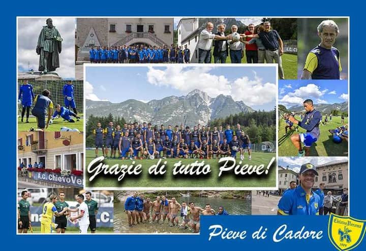 ACキエーヴォ・ヴェローナのインスタグラム：「🖼️ Ultima cartolina da #Pieve2021:  💛💙 GRAZIE DI TUTTO PIEVE!💛💙  😊🙏  #pievedicadore #calcio #ritiro #preparazione #training #allenamenti #chievo #chievoverona」