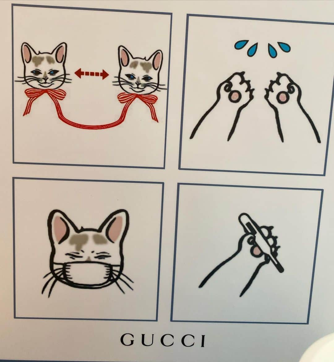 ヒグチユウコさんのインスタグラム写真 - (ヒグチユウコInstagram)「@gucci 入口にあるマスクと消毒、ソーシャルディスタンス、体温計のご案内の絵が私の絵になってました  LINEスタンプの絵ですね 可愛く使ってくださってありがとうございます  追記・なぜか皆さん無断転用と怒ってくださってますが、私の絵になるらしいことは聞いてましたので大丈夫です！！」7月25日 8時45分 - yukohiguchi3