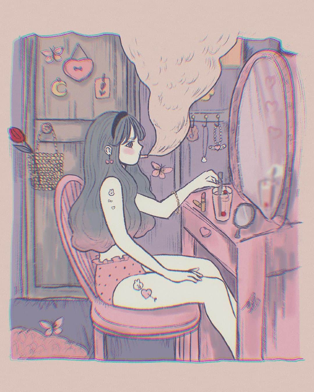 乃の木そよのインスタグラム：「もくもく🚬☁　　☁　　☁　　☁　　☁　　☁　　☁ . . . #イラスト#アート#絵#画#イラストレーター#デザイン#illustration#illustrator#art#drawing#artist#painting#artwork#watercolor#sketch#pencil#digitalart#graphite #創作#絵描きさんと繋がりたい#塗り絵 #服 #おしゃれさんと繋がりたい #おしゃれ女子 #ガーリー#今日の服#お洒落さんと繋がりたい#今日のコーデ #服装  #福岡イラストレーター」