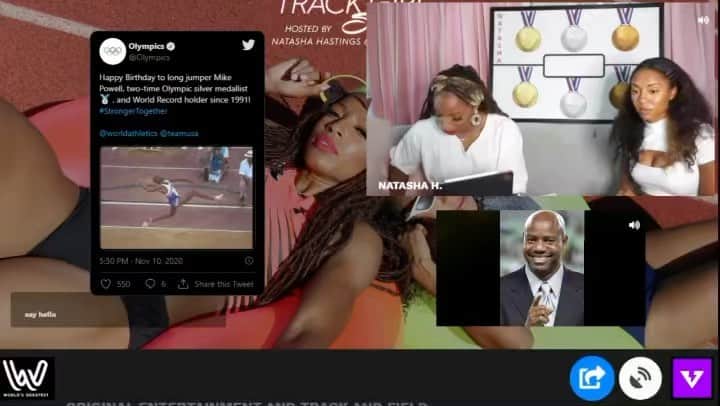 ナターシャ・ヘイスティングスのインスタグラム：「Fireworks were going off yesterday on Track Girl Summer! Who else could talk trash with their whole chest about the great @carl_lewis_official other than Mike Powell?!? 😂😧 Link in bio for full episode.  Tune in tomorrow at 10 am」