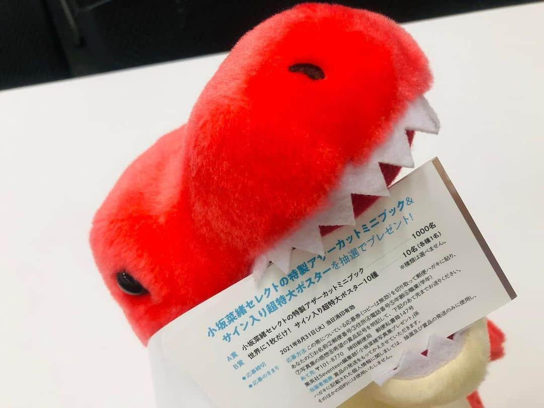 小坂菜緒のインスタグラム：「🦖トムからのお知らせ🦖 君誰チームのみなさんおひさしぶりです〜トムです🍖 8月になったということは…#小坂菜緒1st写真集君は誰？の帯懸賞特典の抽選締切まで1か月をきりました！ こさかなセレクトのアザーカットミニブック、こさかなのサイン入り超特大ポスター…どっちもスーパーレアです💭  【締切】8月31日(火)当日消印有効 忘れずに抽選にご参加くださいね💌  ご購入がまだの方はこちらから▶ http://amzn.to/3sjgTqo  #小坂菜緒 #日向坂46」