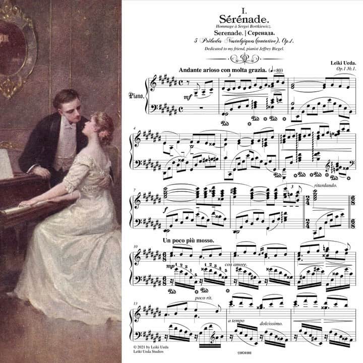 Leiki Uedaのインスタグラム：「“Sérénade” - Préludes, Op.1 No.1 in C Sharp Major, Hommage à Bortkiewicz  Composed in July 2021 by @LeikiUeda. This preludes is dedicated to my friend and pianist Jeffrey Biegel @jeffreybiegelmusic.  The performance and sheet music will be published soon. Please follow me to get more information about publishing.」