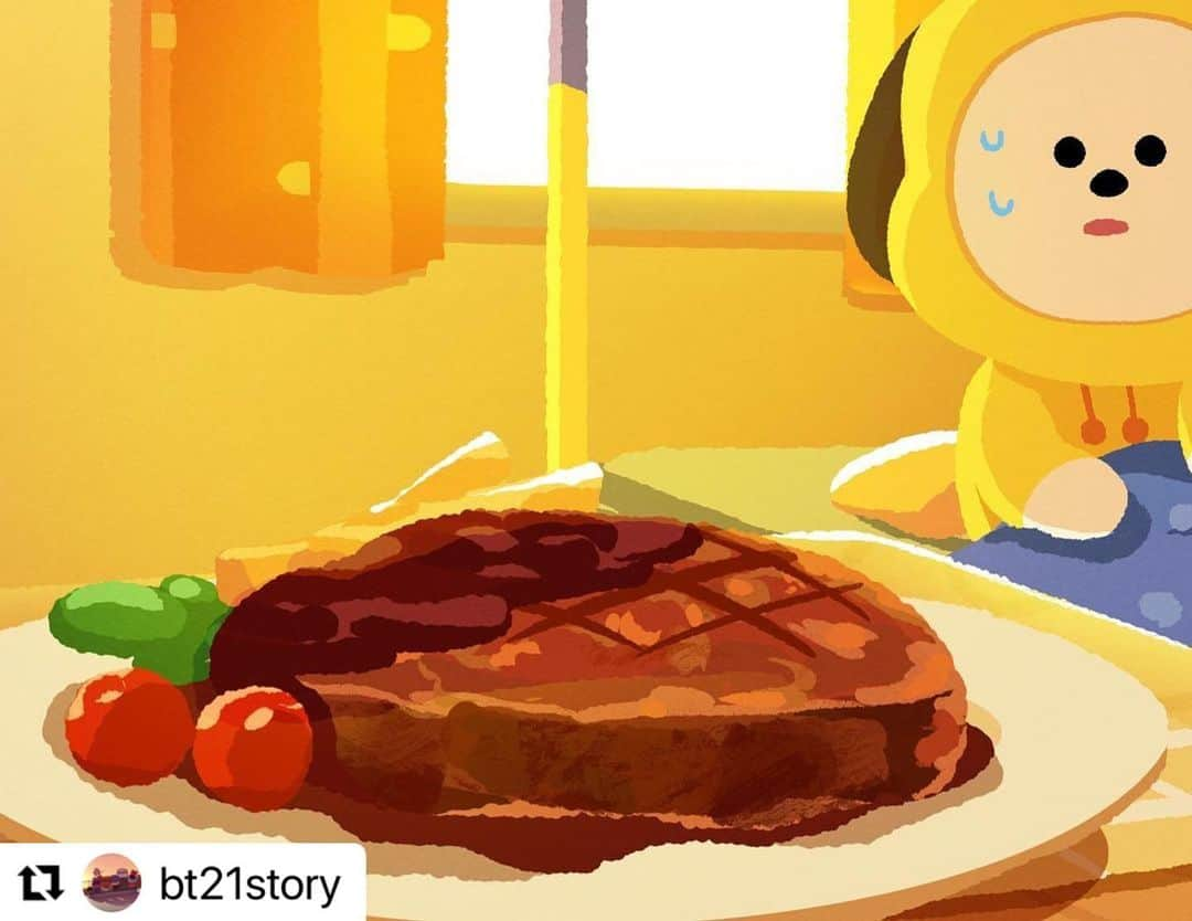 BT21 Stars of tomorrow, UNIVERSTAR!さんのインスタグラム写真 - (BT21 Stars of tomorrow, UNIVERSTAR!Instagram)「wanna see a new post by TATA?🔍 go @bt21story n leave a comment to TATA!❤️  #Repost @bt21story with @make_repost ・・・ prepped! steak... for CHIMMY!❤️  #CHIMMY #noworries」8月9日 15時14分 - bt21_official