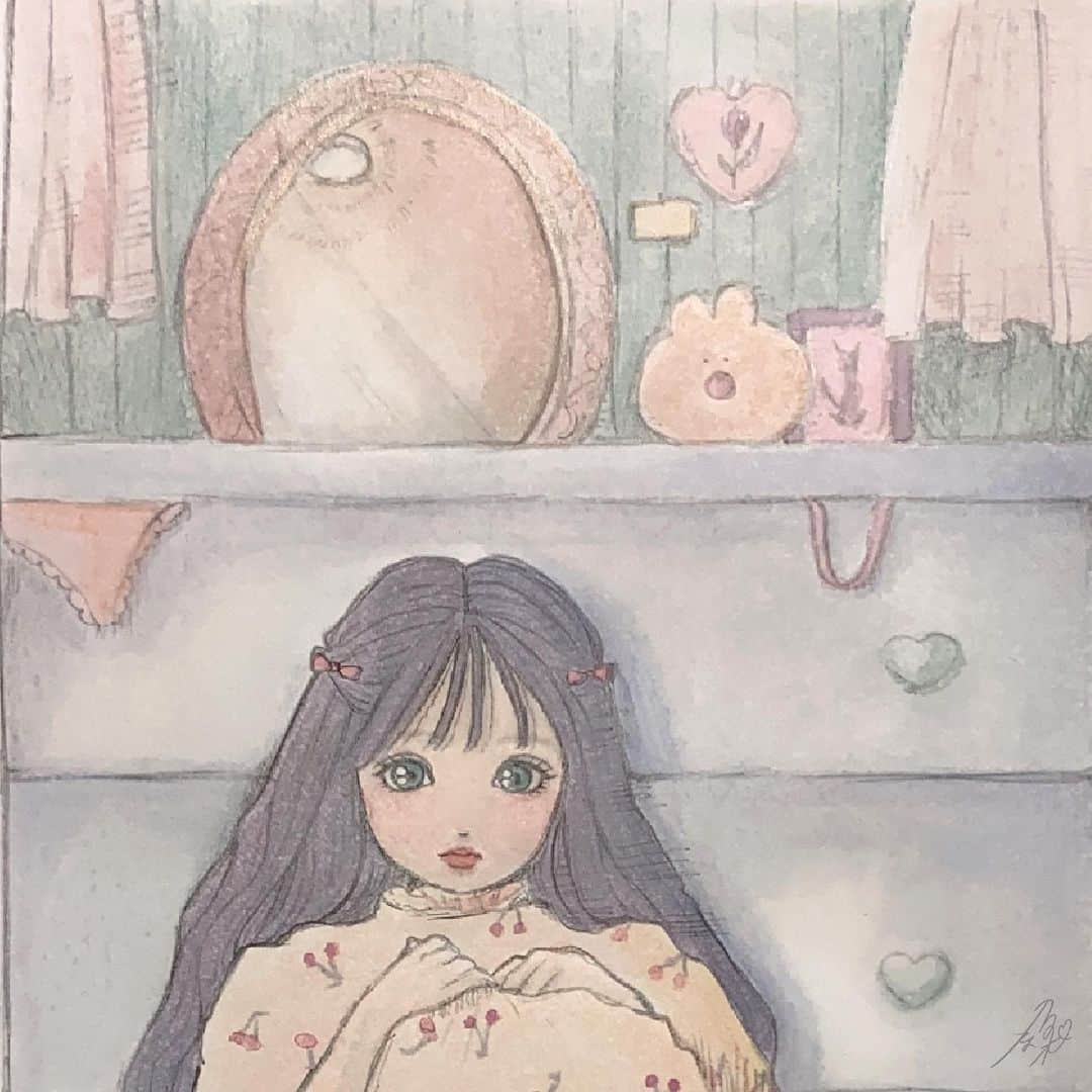 乃の木そよのインスタグラム：「好きな場所🪞🐰🕯 . . . #イラスト#アート#絵#画#イラストレーター#デザイン#illustration#illustrator#art#drawing#artist#painting#artwork#watercolor#sketch#pencil#digitalart#graphite #創作#絵描きさんと繋がりたい#塗り絵 #服 #おしゃれさんと繋がりたい #おしゃれ女子 #ガーリー#今日の服#お洒落さんと繋がりたい#今日のコーデ #水彩画  #アナログ」