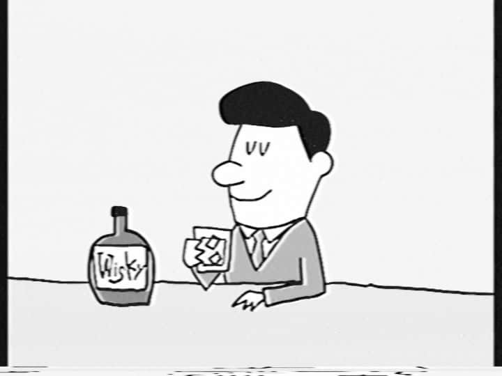 福島暢啓のインスタグラム：「ウイスキーのコマーシャルっぽいアニメを作りました。  #CM #モノクロ #懐かしい #お酒は20歳になってから #レトロ」