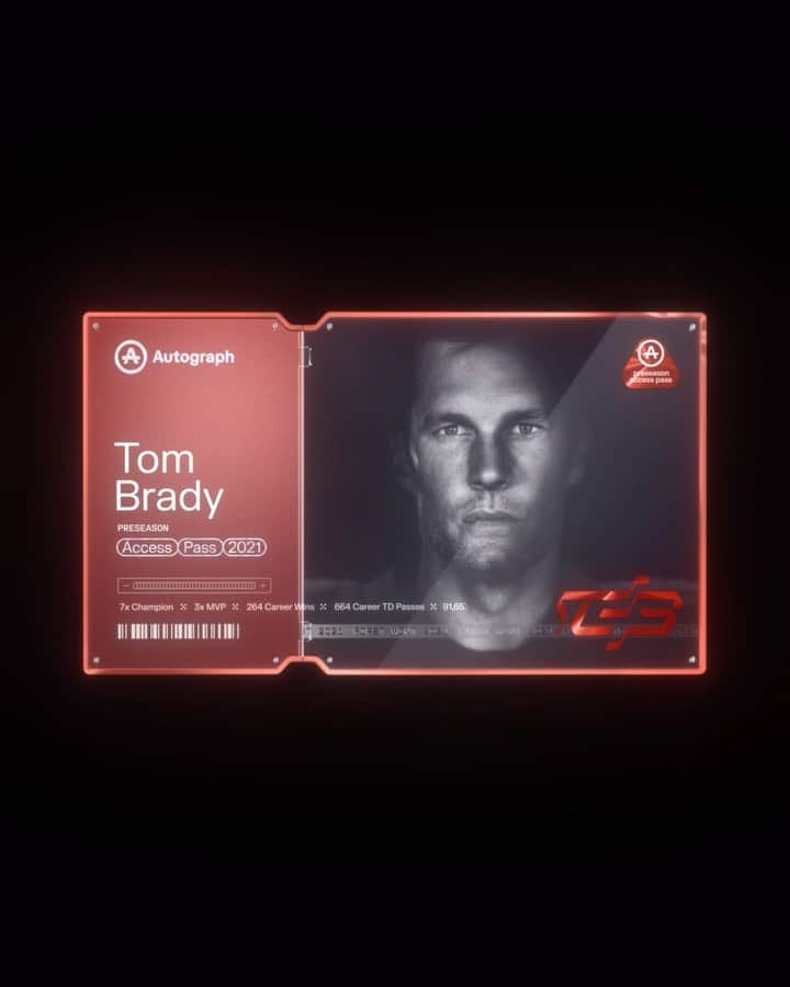 トム・ブレイディのインスタグラム：「Excited to announce the launch of the first ever @autograph.io Premier Preseason Passes. Each owner of a Preseason Access Pass will have preferential access to future drops from Autograph. This is the new era of collecting! Link in bio and join the queue at 2:30pm EST!」