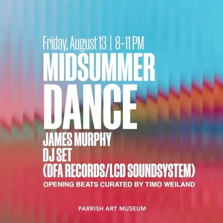 ティモウェイランドのインスタグラム：「🔌 See y’all on the dancefloor this Friday @parrishartmuseum ⚡️ @lcdsoundsystem @jvmurph14 ❤️‍🔥 Limited tix available (link in my bio!) ILY @laurence_ross @sophiacohen @ejtay @jloganhorne @sydneysadick @samichka_ @chbickley @kitkeenan @shantell_martin @bryan_ludwig @hrh_alexander @warrenelgort 🖤」